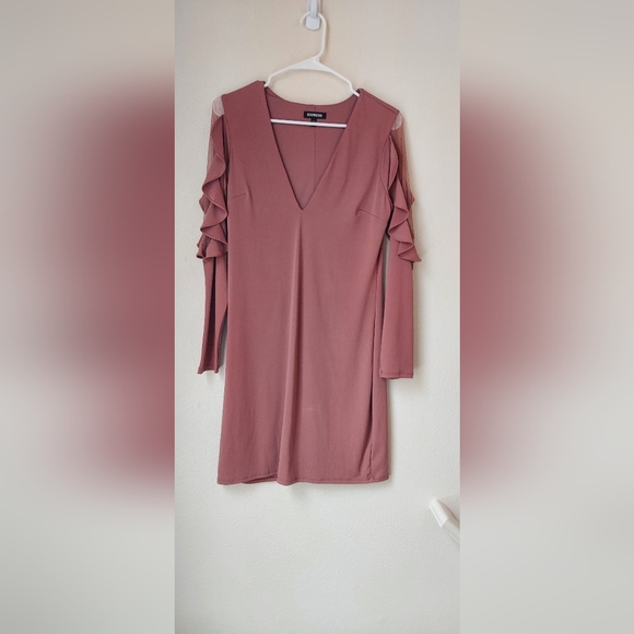 Express Peak-a-Boo Ruffle Long Sleeve Sheath Dress Size Medium - Picture 4 of 11